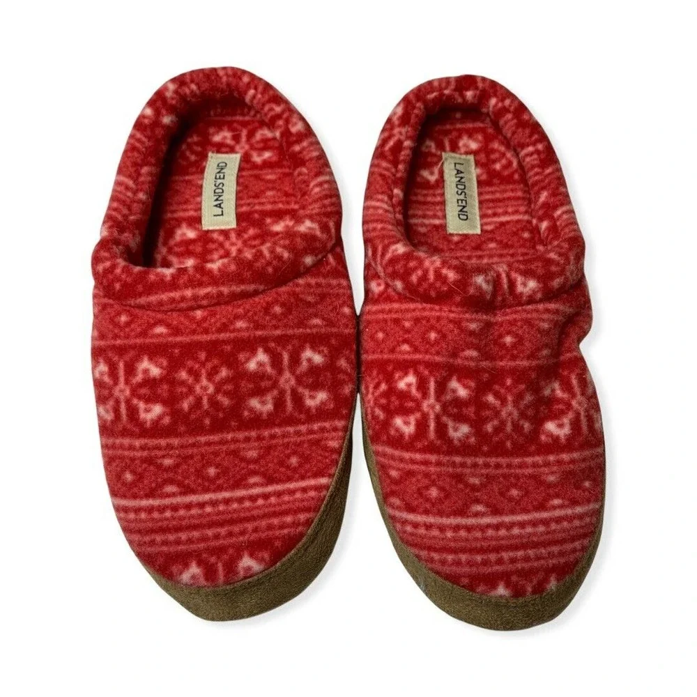 Lands End Red Fair Isle Scuff Slip On‎ Slipper Size 3